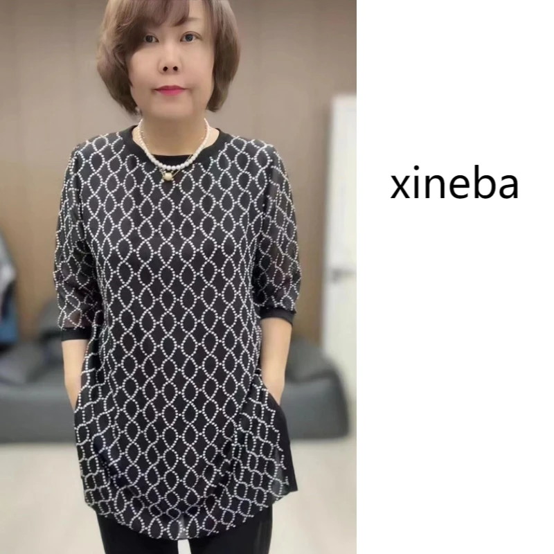 【xineba韩国鞋】2024新款中长款中袖衫女士大开时尚洋气上衣夏季