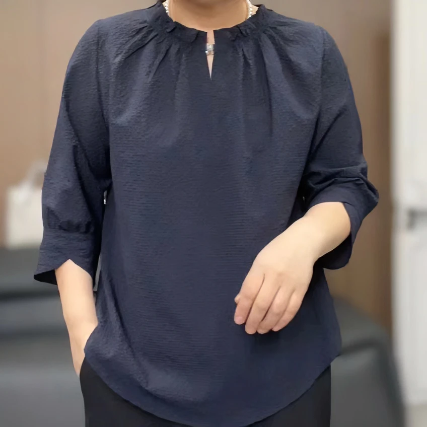 【xineba韩国鞋】新款松紧荷叶领泡泡衫女士时尚百搭衬衫上衣洋气