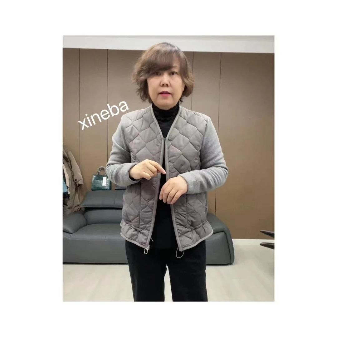 【xineba韩国鞋】V领棉服女士拼接外套洋气保暖秋冬加绒休闲时尚