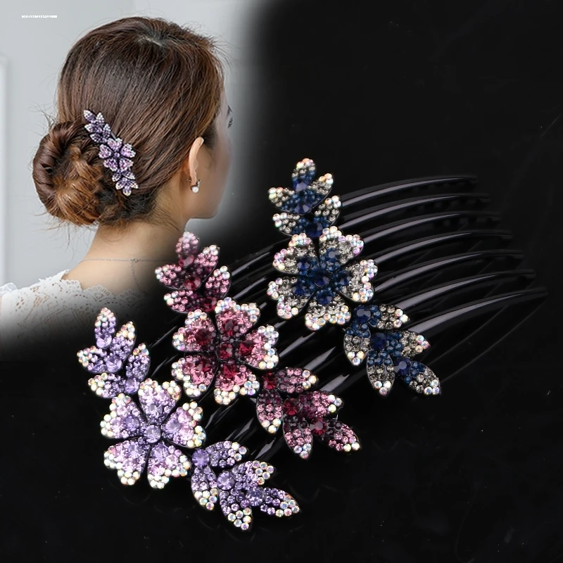 盘发插梳发饰韩国水钻七齿发插梳气质发梳盘发器发叉头饰梳卡发夹