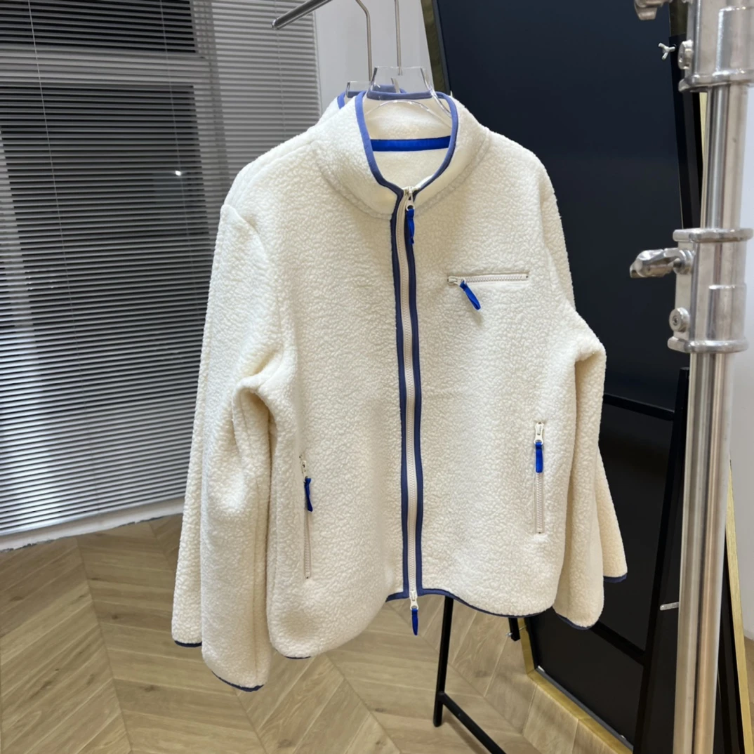 【若若美】X-1345撞色边摇粒绒立领外套女士抓绒上衣保暖百搭拉链衫