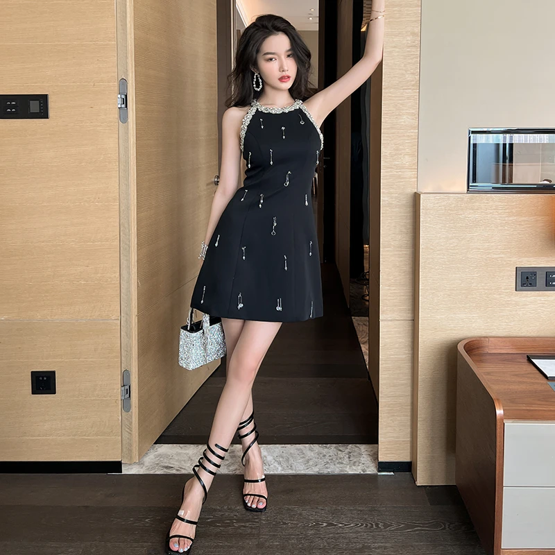 法式欧洲站重工高级感砖饰流苏聚会晚礼服9517