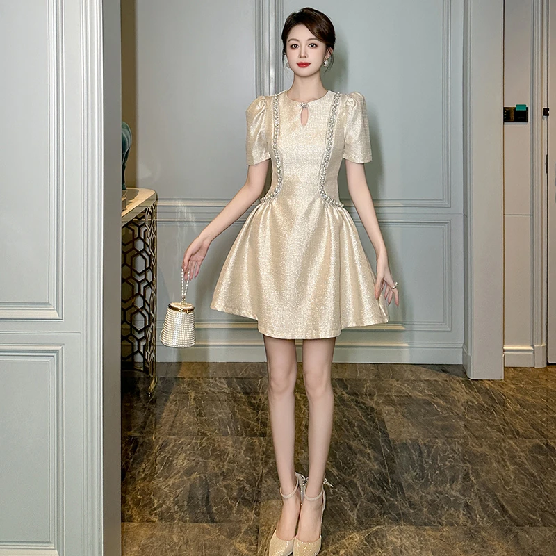 【柒柒家】短袖通勤小香风春夏季连衣裙小众名媛宴会裙子显瘦21316