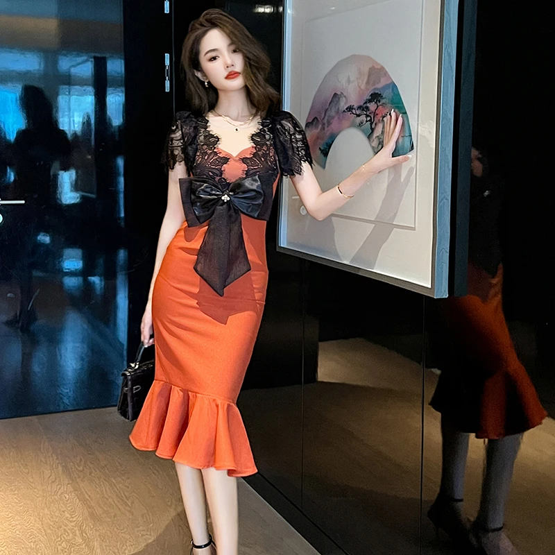 10721新款高级蕾丝拼接设计感显瘦包臀裙气质时尚高档连衣裙