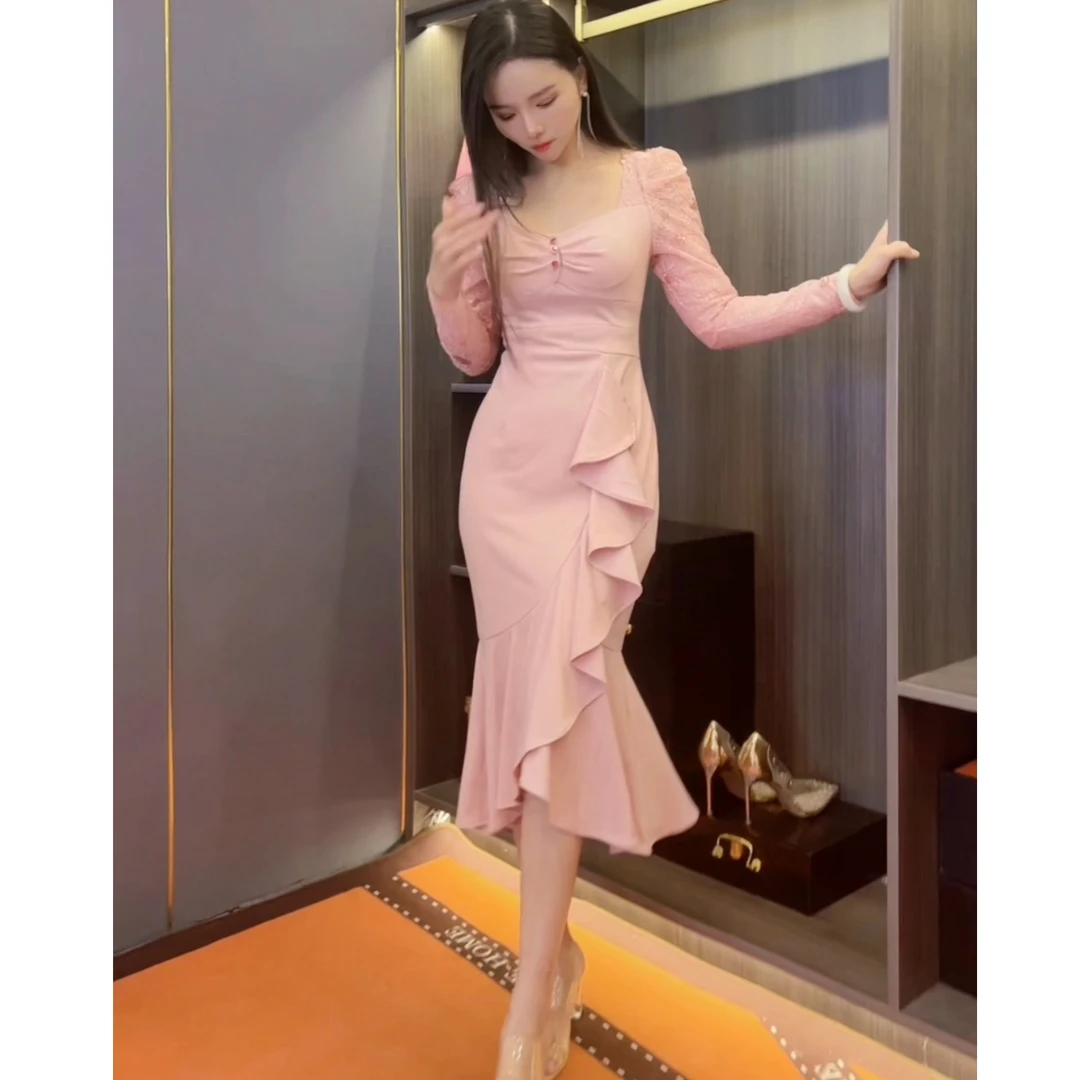 2023秋季新款设计优雅名媛显瘦显白时尚气质小众长袖连衣裙20782