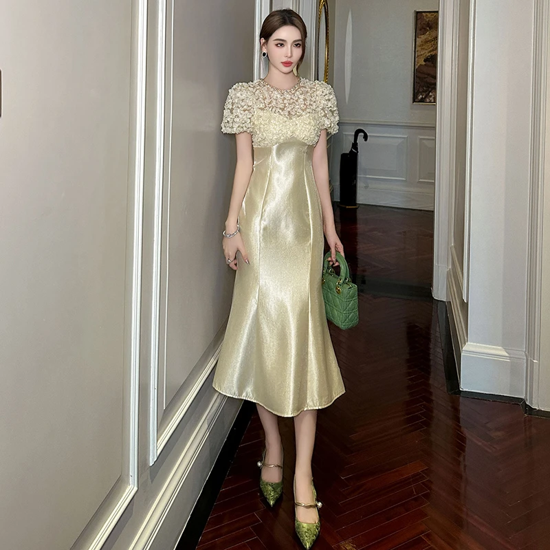 连衣裙显瘦气质法式小众名媛宴会轻奢复古长款收腰修身优雅21258