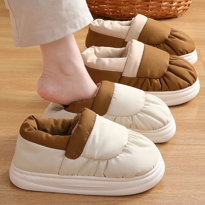 厚底防水棉拖鞋女士2023新款秋冬季室内家居加绒月子羽绒布棉鞋女