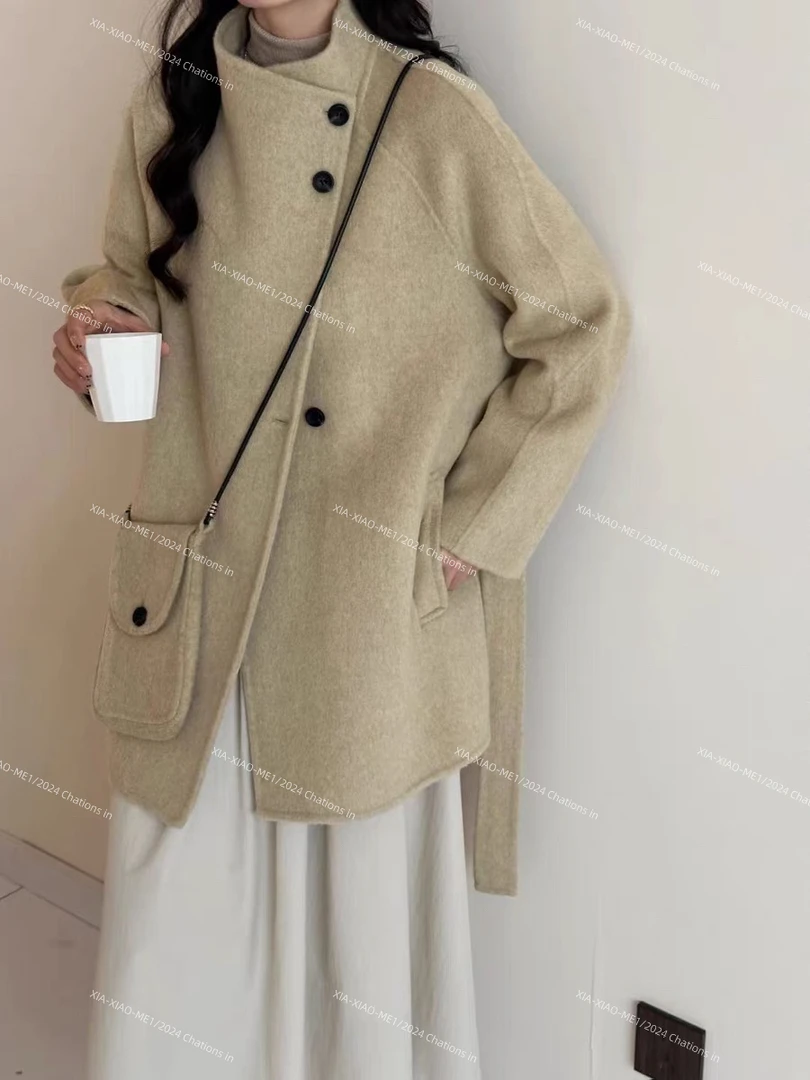 XIAOMEI |中长款双面手缝大衣立领配包气质-1274