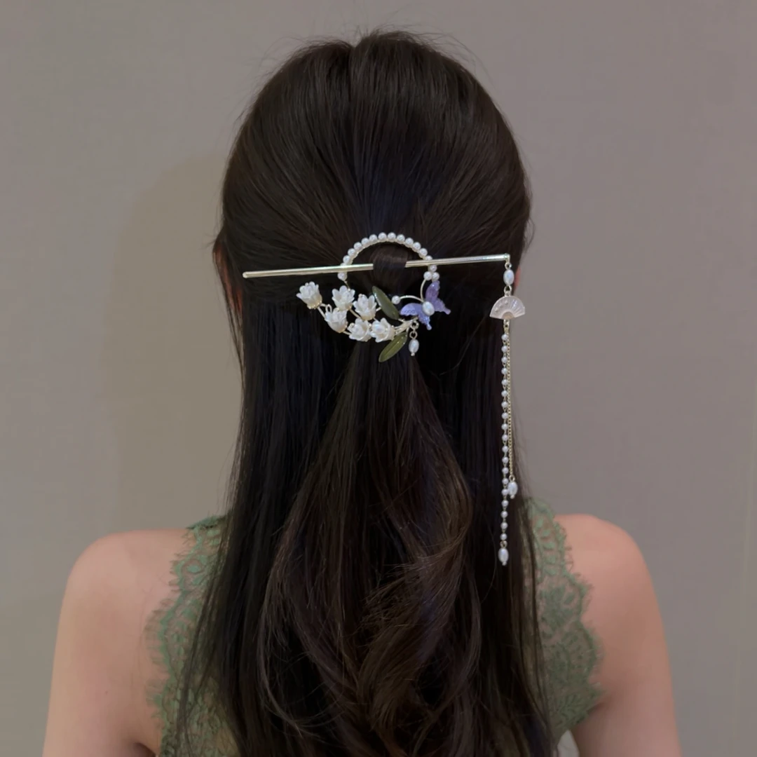 MINGFANXI/名梵希铃兰花发钗组合发簪流苏简约古典发饰古风头饰