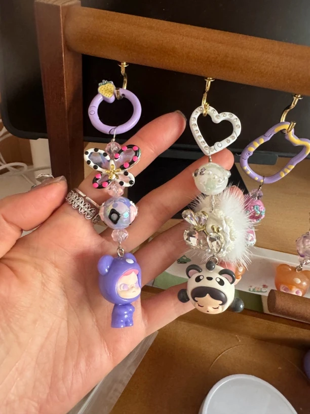 正版萌粒串珠手机包包挂坠钥匙扣手绘珠手机链手绘珠手机链