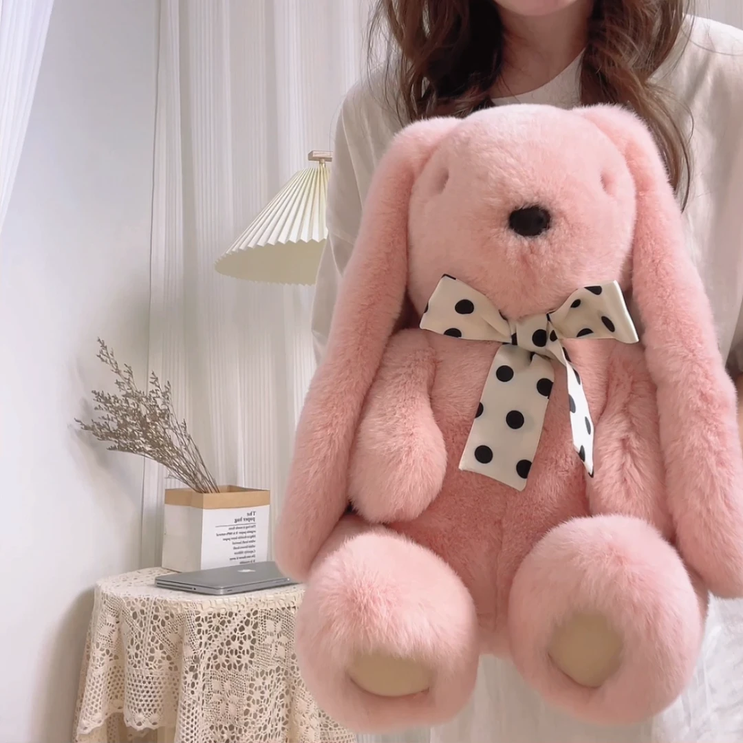 北欧整皮懒兔毛超大兔子玩偶公仔毛绒垂耳兔安抚玩具摆件真皮草