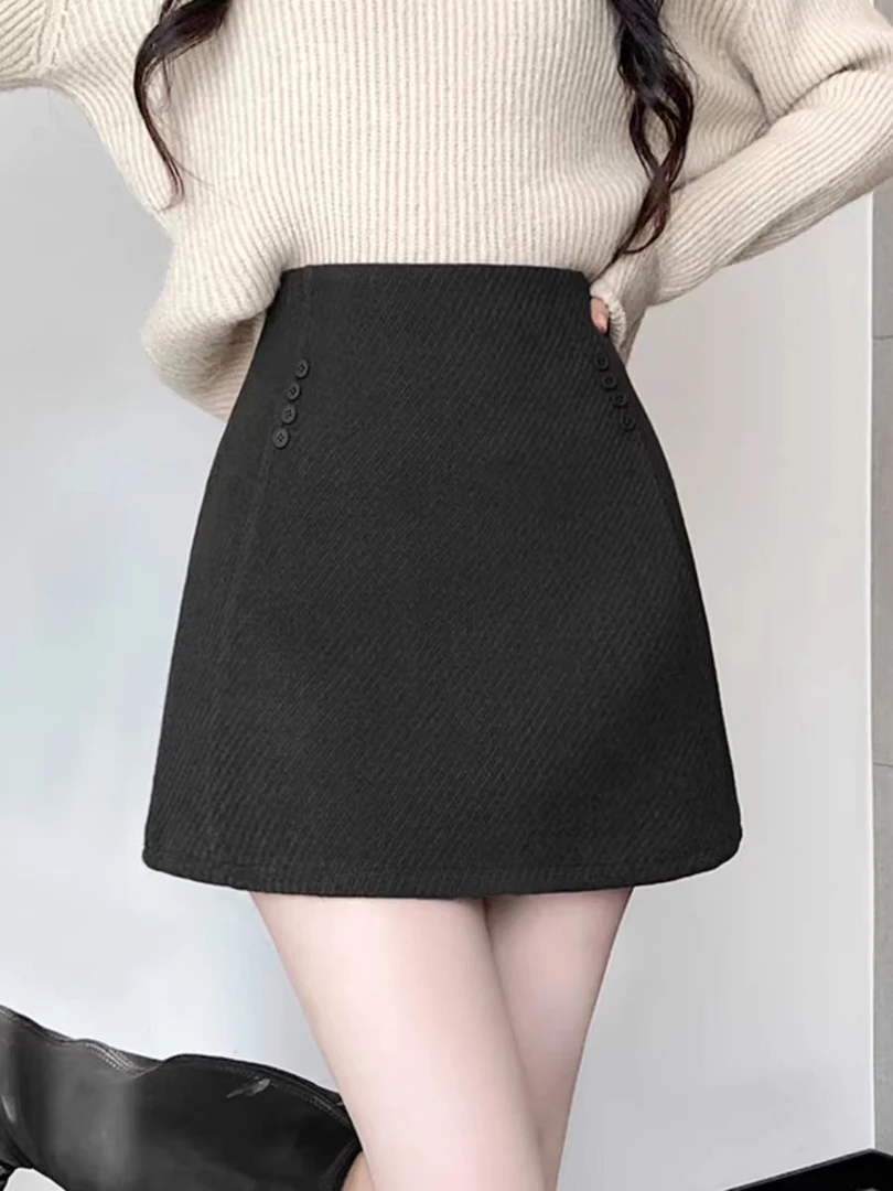 （71-140）毛呢A字裙女半身裙秋冬新款高腰时尚百搭包臀裙显瘦短裙