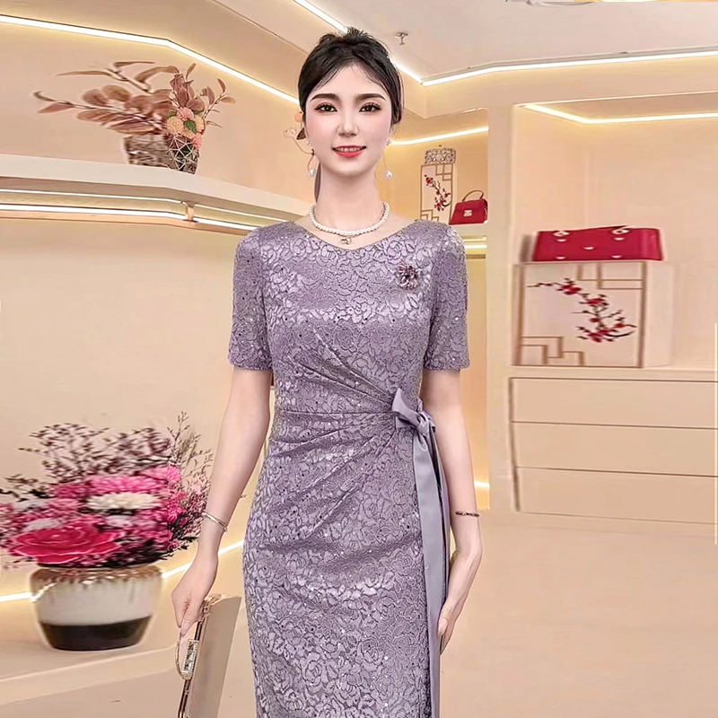 嫁女儿喜妈妈参加婚礼高贵年轻喜婆婆显瘦气质优雅婚宴装平时可穿