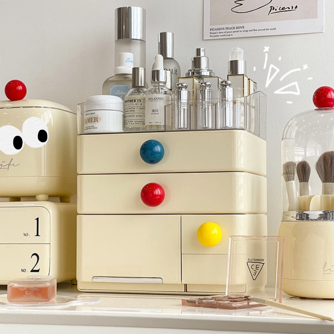 多巴胺化妆品收纳盒2024新款梳妆台护肤品置物架桌面防尘化妆盒箱