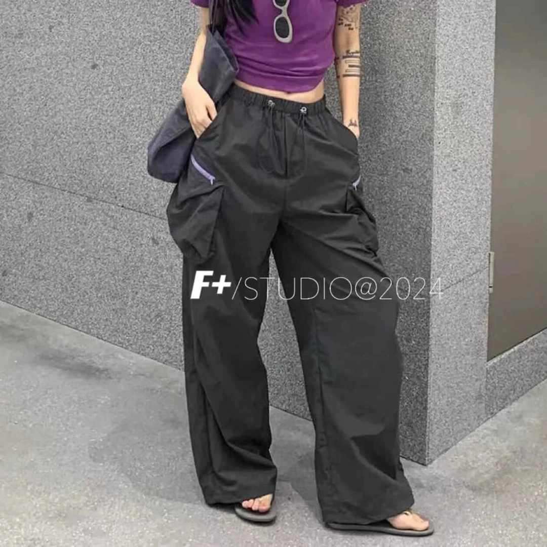 年年❤撞色大口袋❤新款2024秋高腰工装裤宽松显瘦休闲百搭时尚