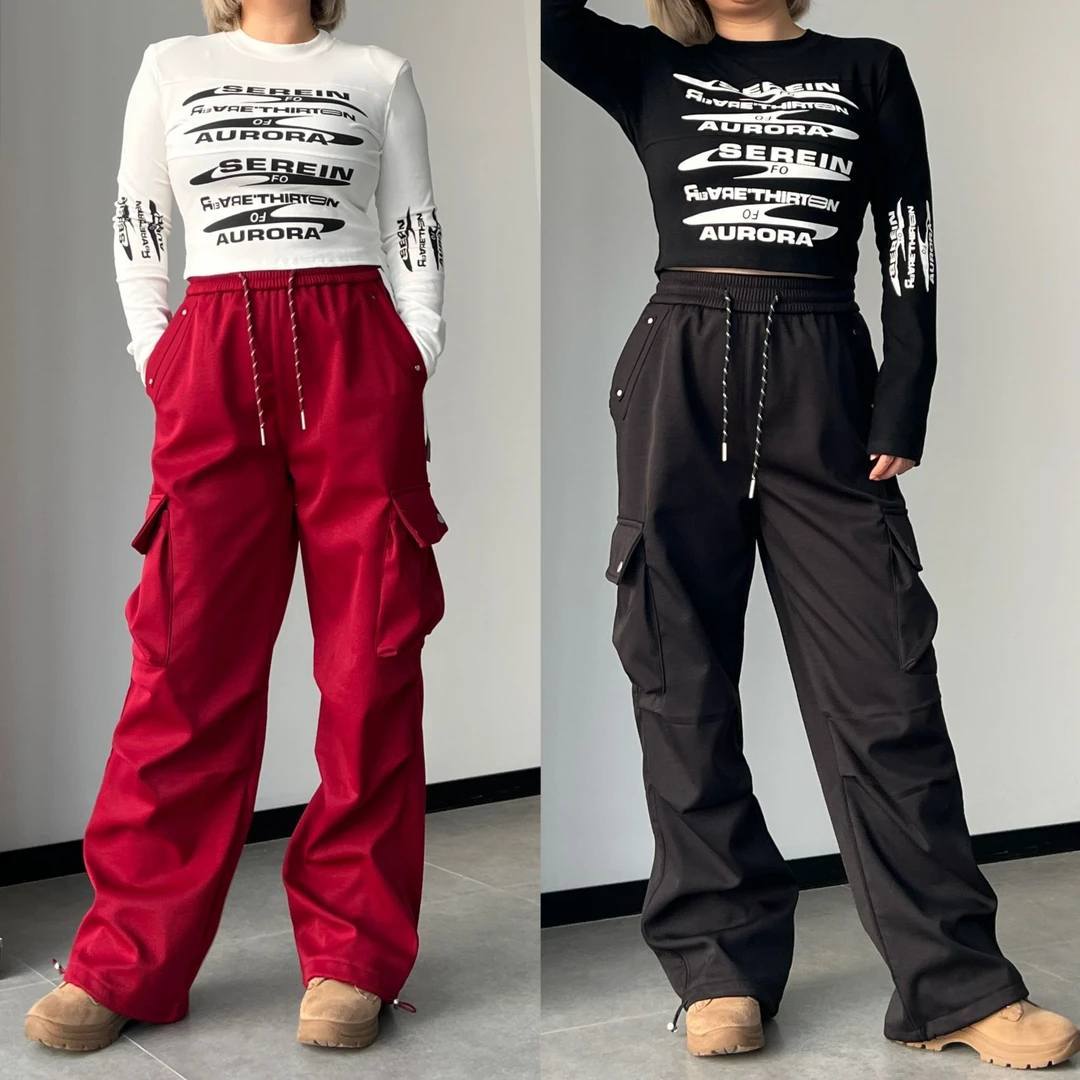 年年❤铆钉加绒❤新款2024秋冬加厚加绒高腰美式辣妹宽松休闲工装裤