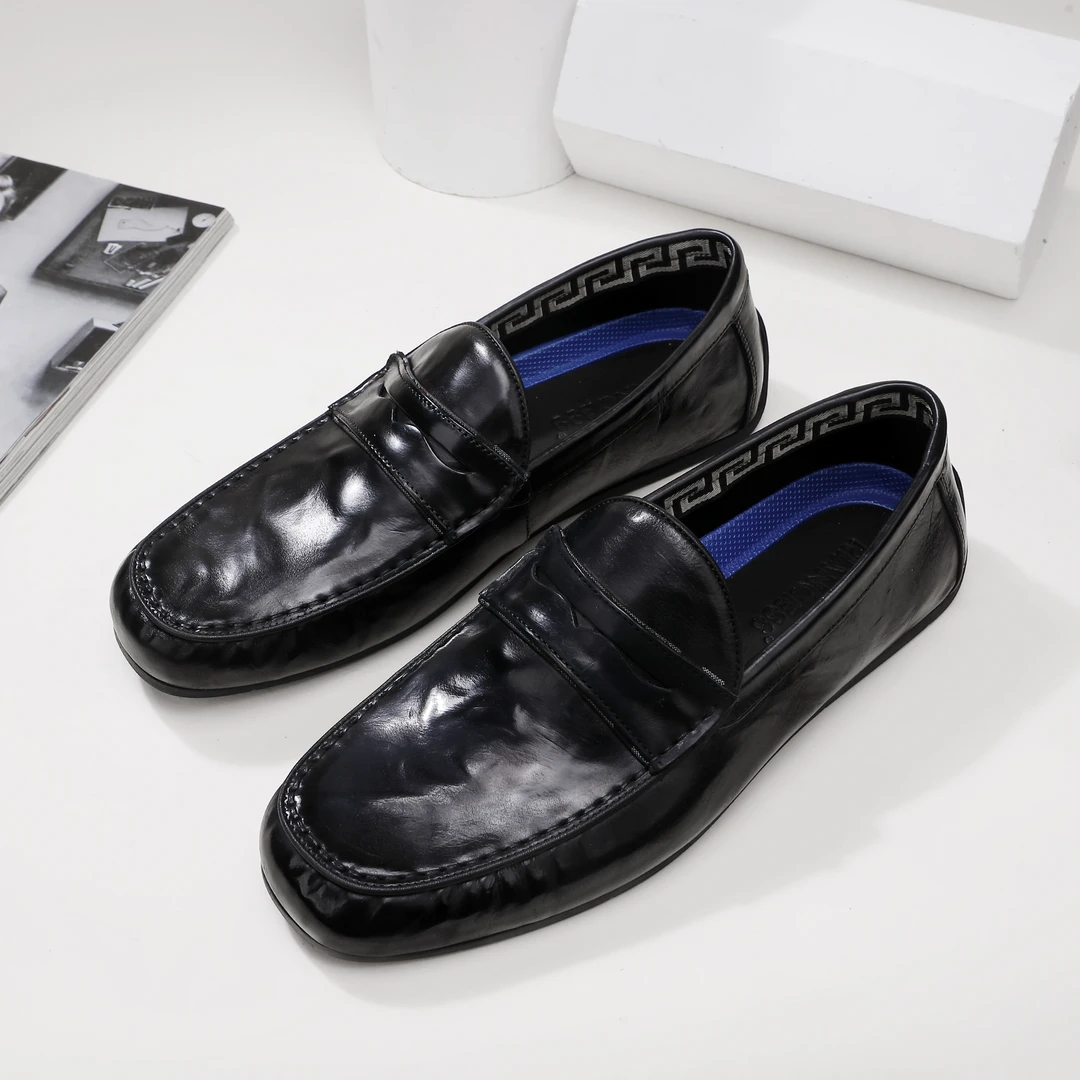 头层牛皮新款豆豆鞋男夏季舒适时尚透气黑色潮流百搭软底乐福鞋男