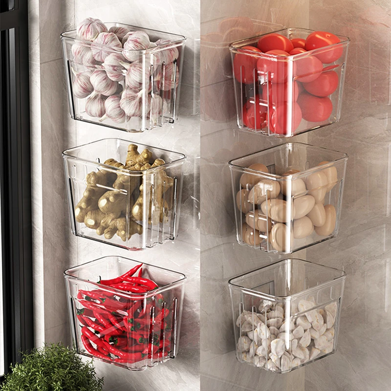 葱姜蒜收纳盒厨房放蒜头壁挂置物篮生姜大蒜收纳架多功能姜筐神器