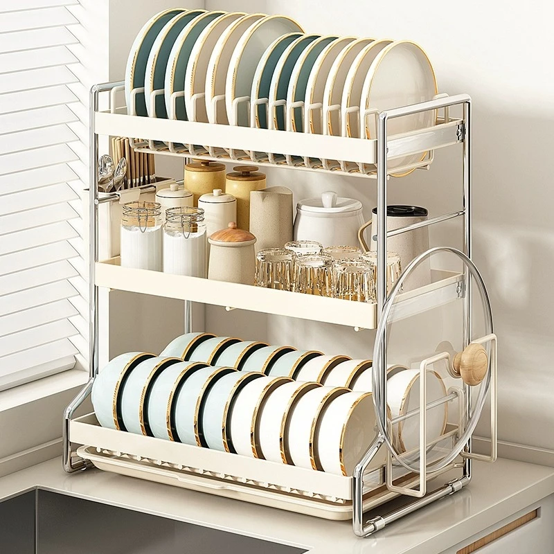 厨房碗碟收纳架沥水架家用2024新款台面多层放碗盘碟筷收纳置物架