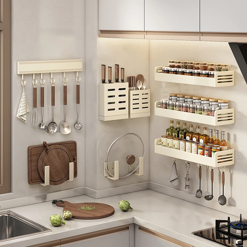 厨房置物架免打孔壁挂调味料架刀架用品家用大全多功能收纳架