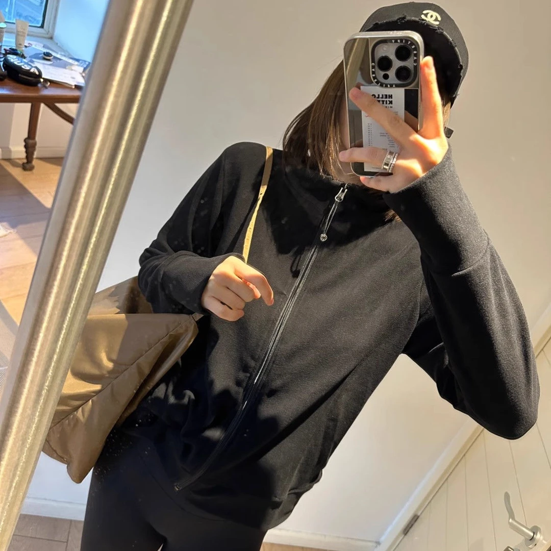 半高领卫衣美拉德风秋冬保暖拉链卫衣女新款德绒百搭时尚开衫外套