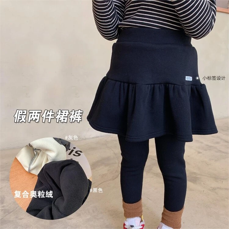 女童装洋气秋冬假两件裙裤2023新款加绒