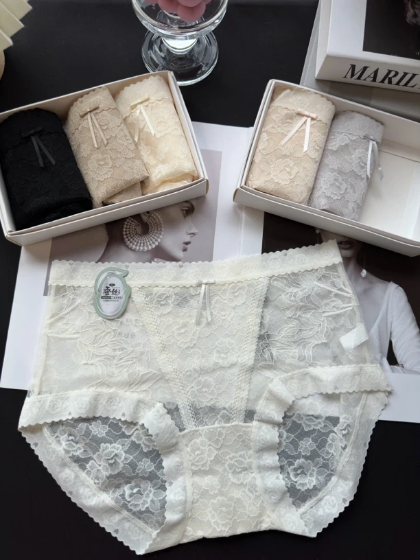 80-125斤中腰内裤舒适蕾丝精致花边薄款透气高弹女士性感3条装