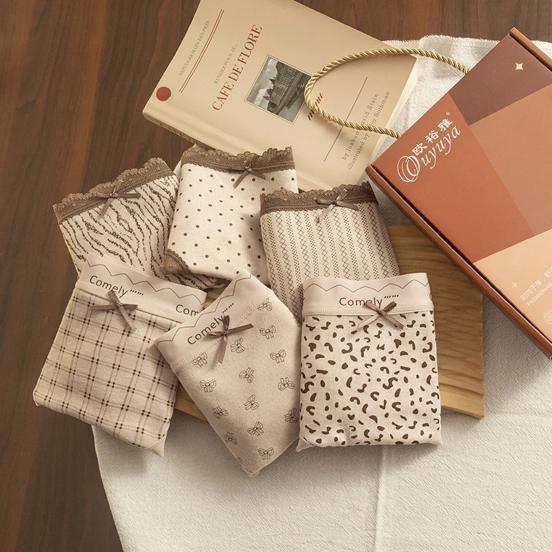 80-160斤6条装秋冬高级限定豹纹内裤女磨毛中腰柔软亲肤底裤9923