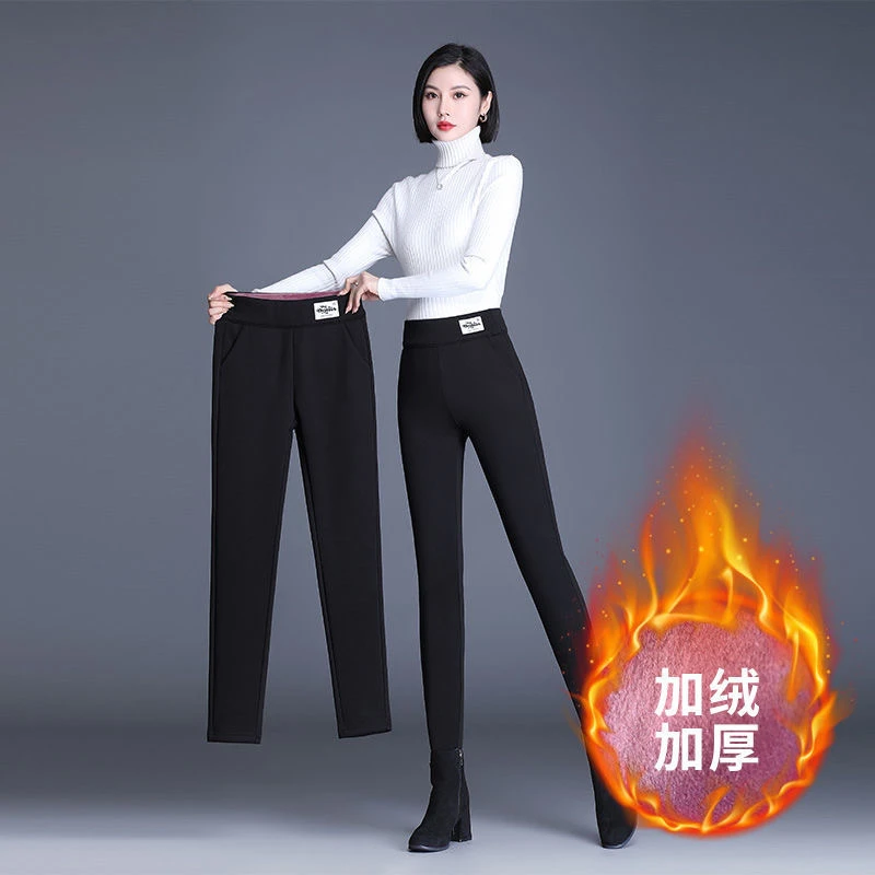加绒加厚裤子女冬天外穿大码打底裤女士妈妈裤子秋冬季保暖一体裤