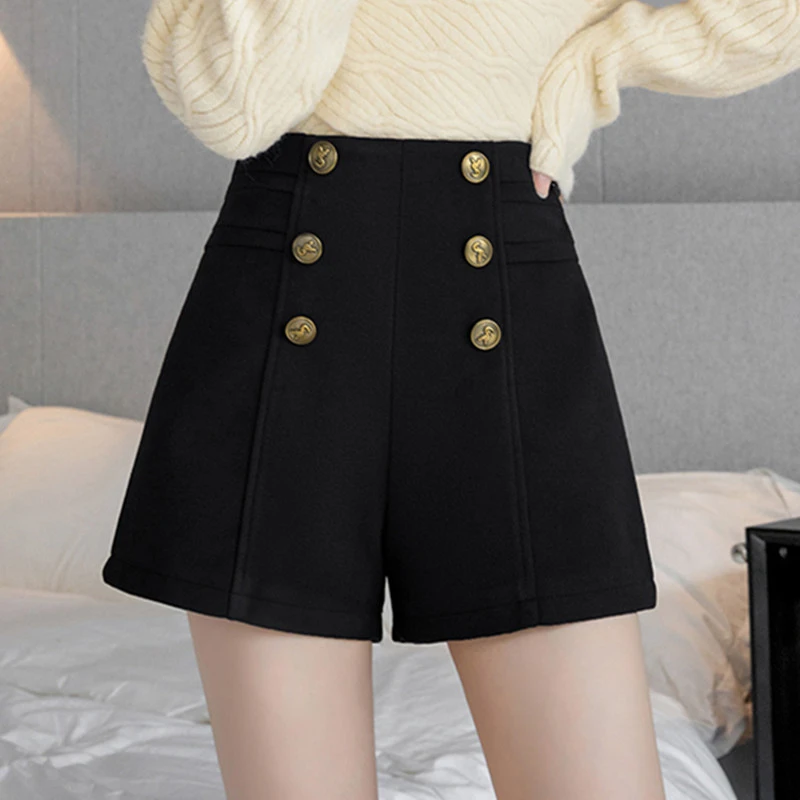 2025秋冬毛呢短裤女高腰显瘦阔腿休闲靴裤百搭外穿