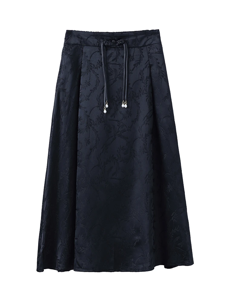 新中式国风半身裙女夏季新款高腰a字裙中长款气质大摆百褶裙子