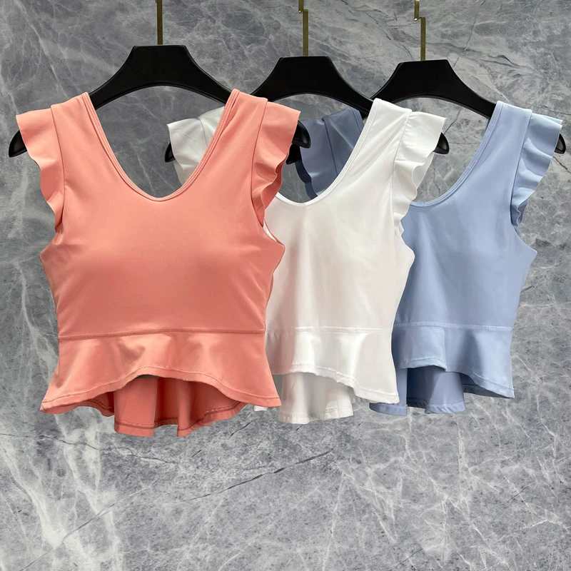 2025新款瑜伽服套装女高级夏V领性感带胸垫上衣背心专业速干健身