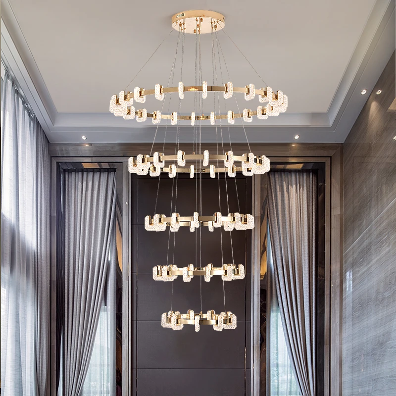 楼梯长吊灯LOFT复式轻奢意式后现代别墅客厅网红时尚圆环水晶吊灯