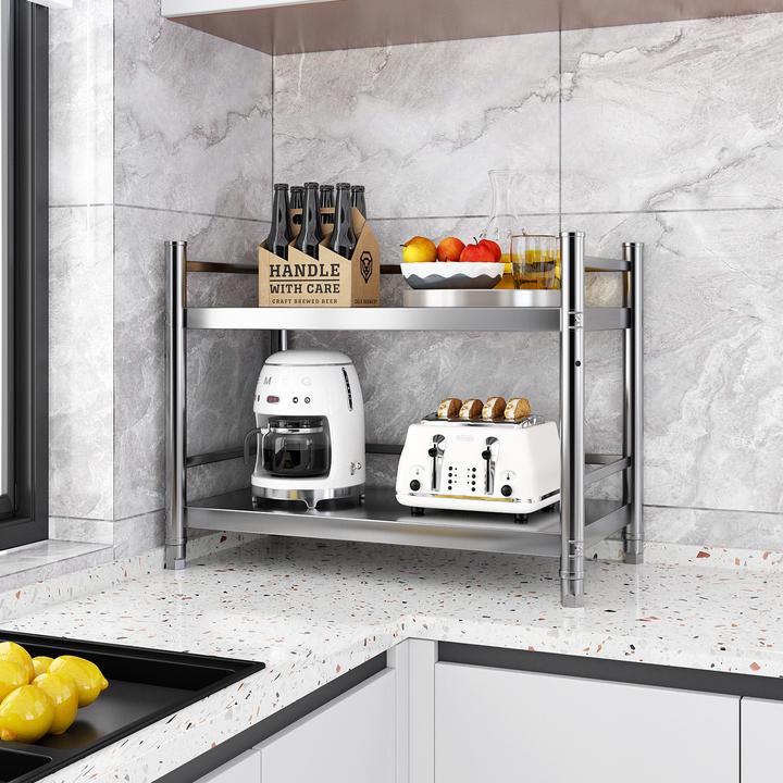 两层不锈钢带围栏80高厨房置物货架子客厅阳台收纳储物可移动定制