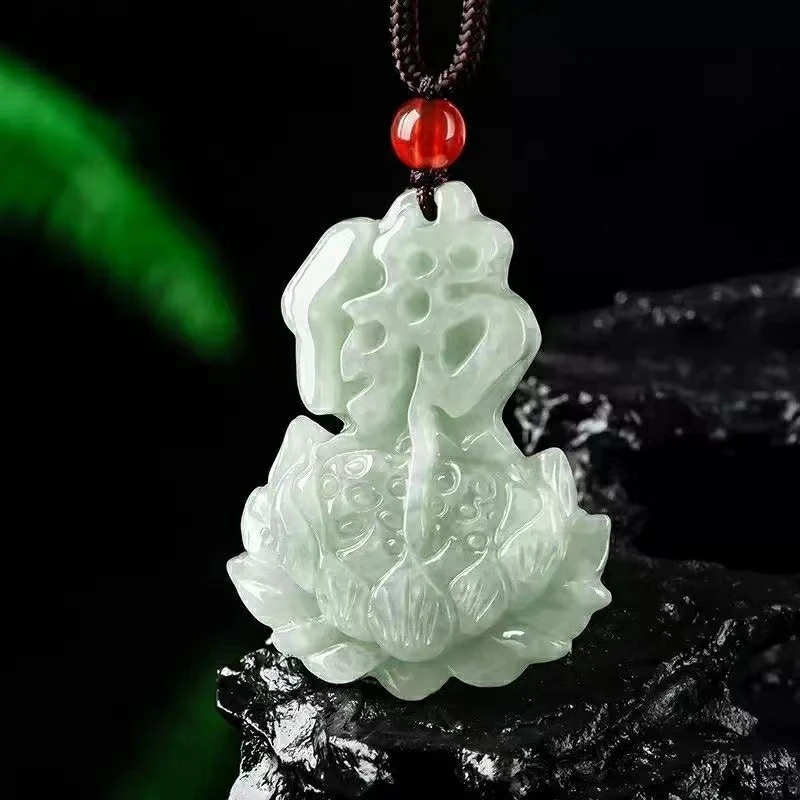 天然真玉翡翠佛前莲花吊坠男女款玉佛字玉莲花玉石挂件悟道玉吊坠