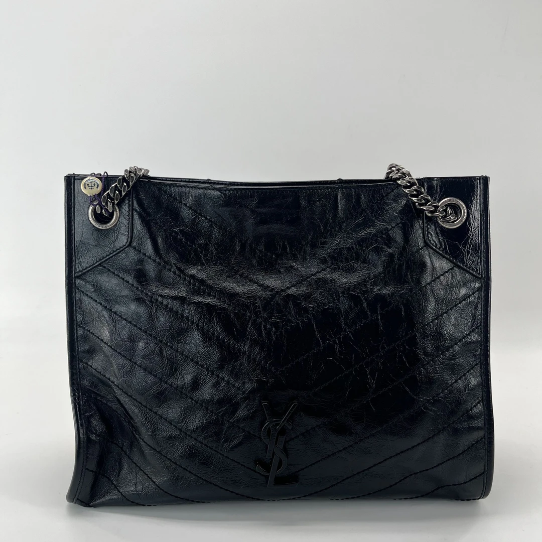 99新 YSL/圣罗兰  shopping bag购物袋黑色 单肩斜挎流浪包 经典