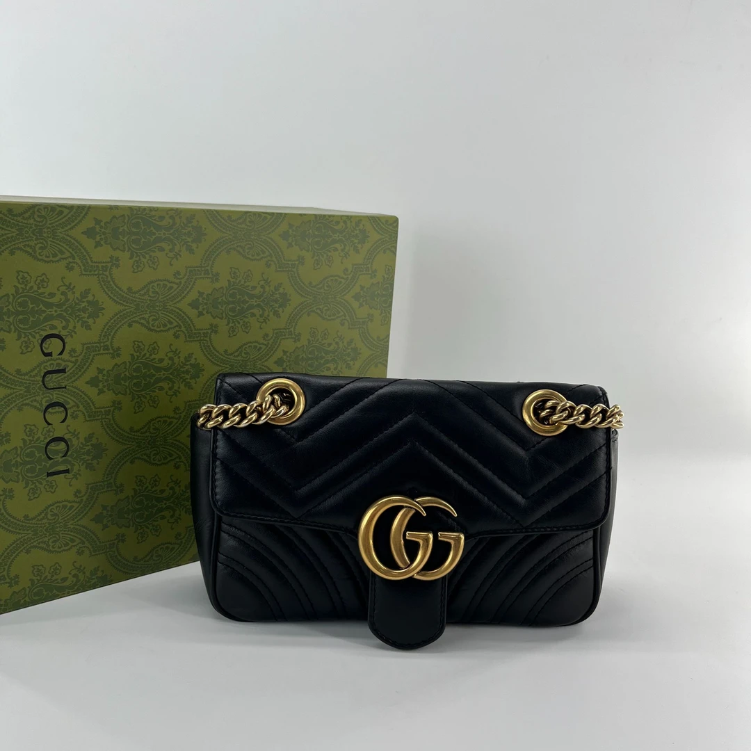 95新 GUCCI/古驰  马尔蒙22黑色 单肩斜挎包2