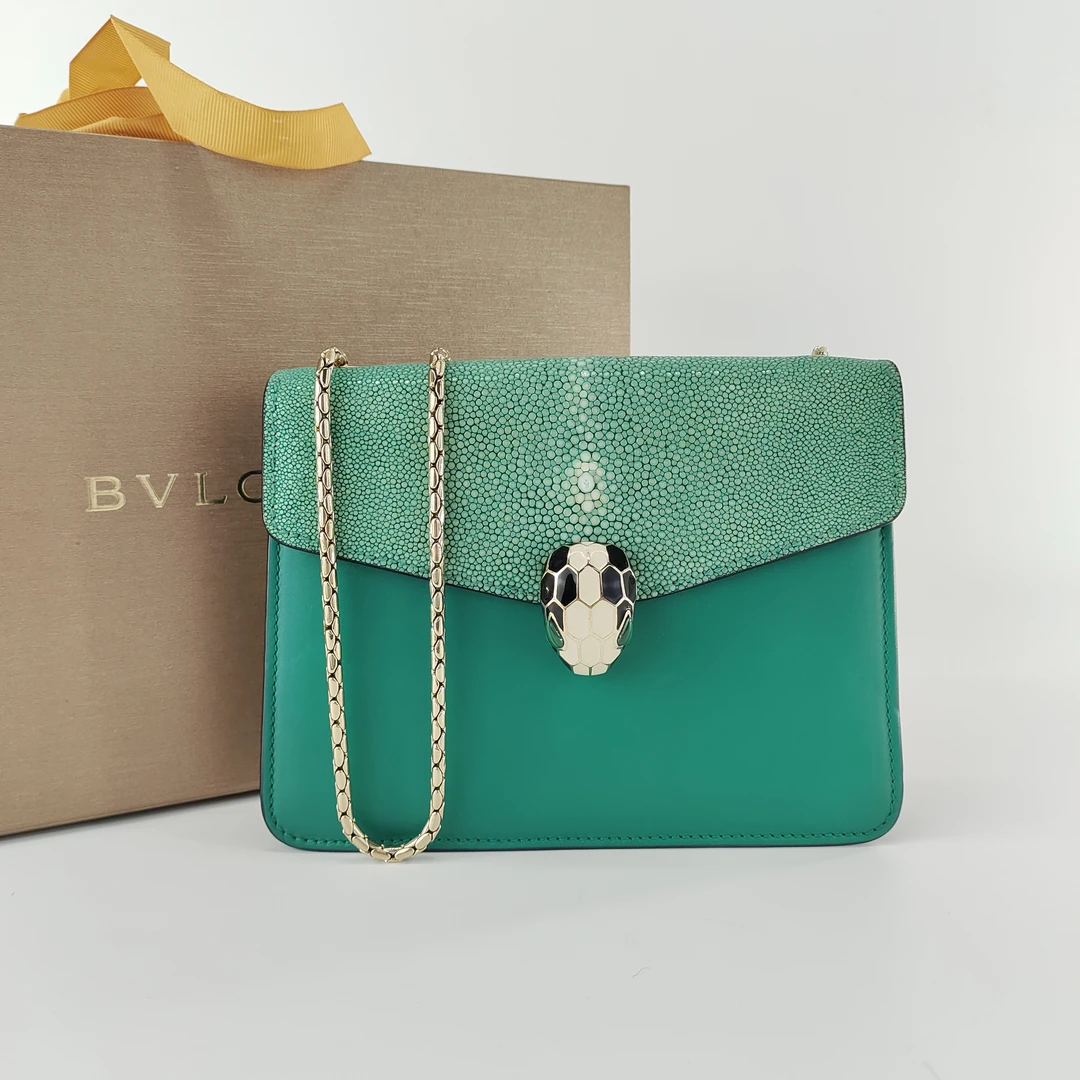 95新 BVLGARI/宝格丽  宝格丽蛇头珍珠小方包 单肩斜挎包