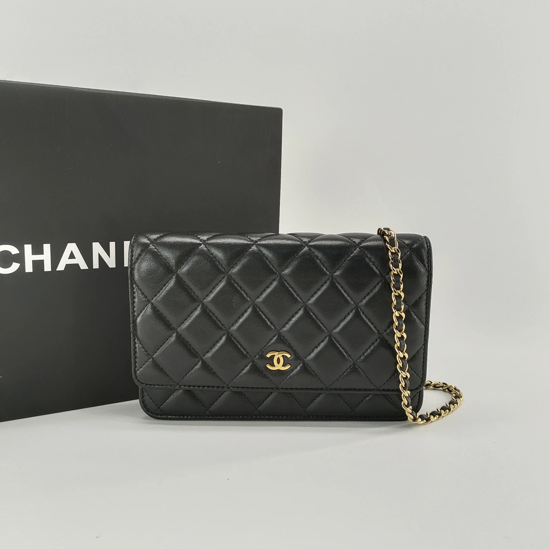 99新 Chanel/香奈儿  香奈儿woc黑金 单肩斜跨包 穿皮链时尚黑色