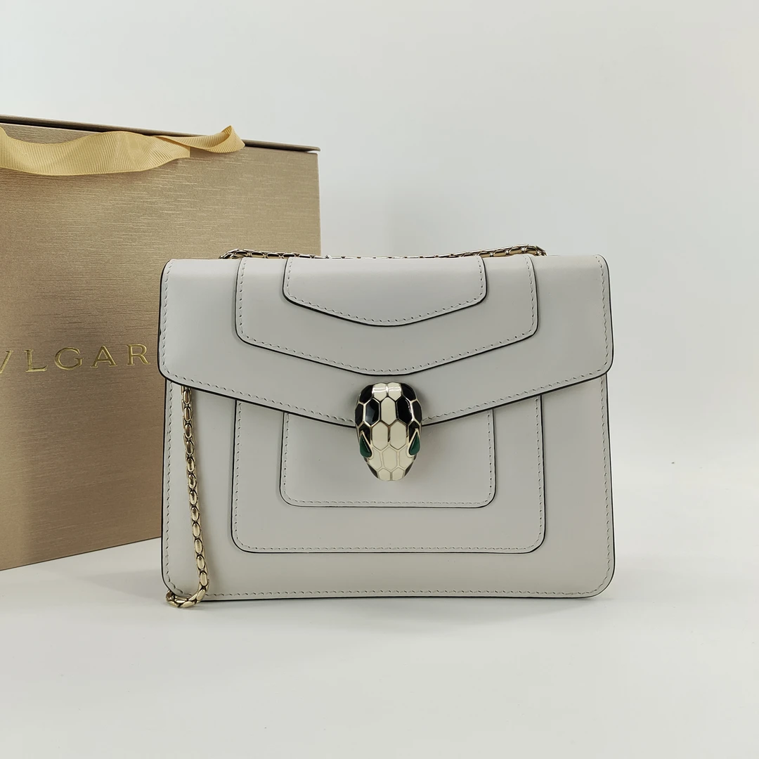 99新 BVLGARI/宝格丽  宝格丽蛇头小方包 单肩斜挎包奢侈白色