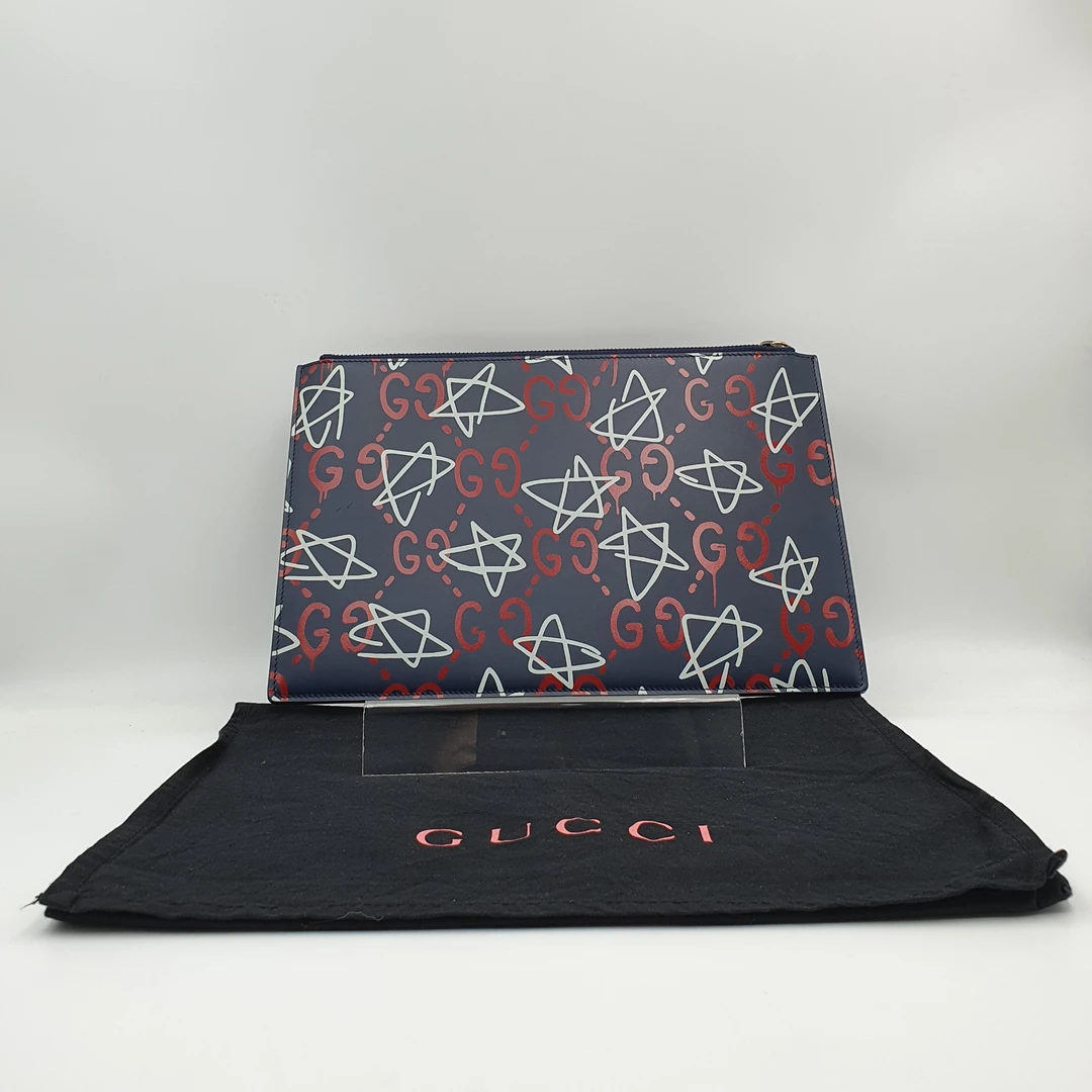 99新 GUCCI/古驰 古驰印花手拿包/DH10495男士经典满印奢侈中号