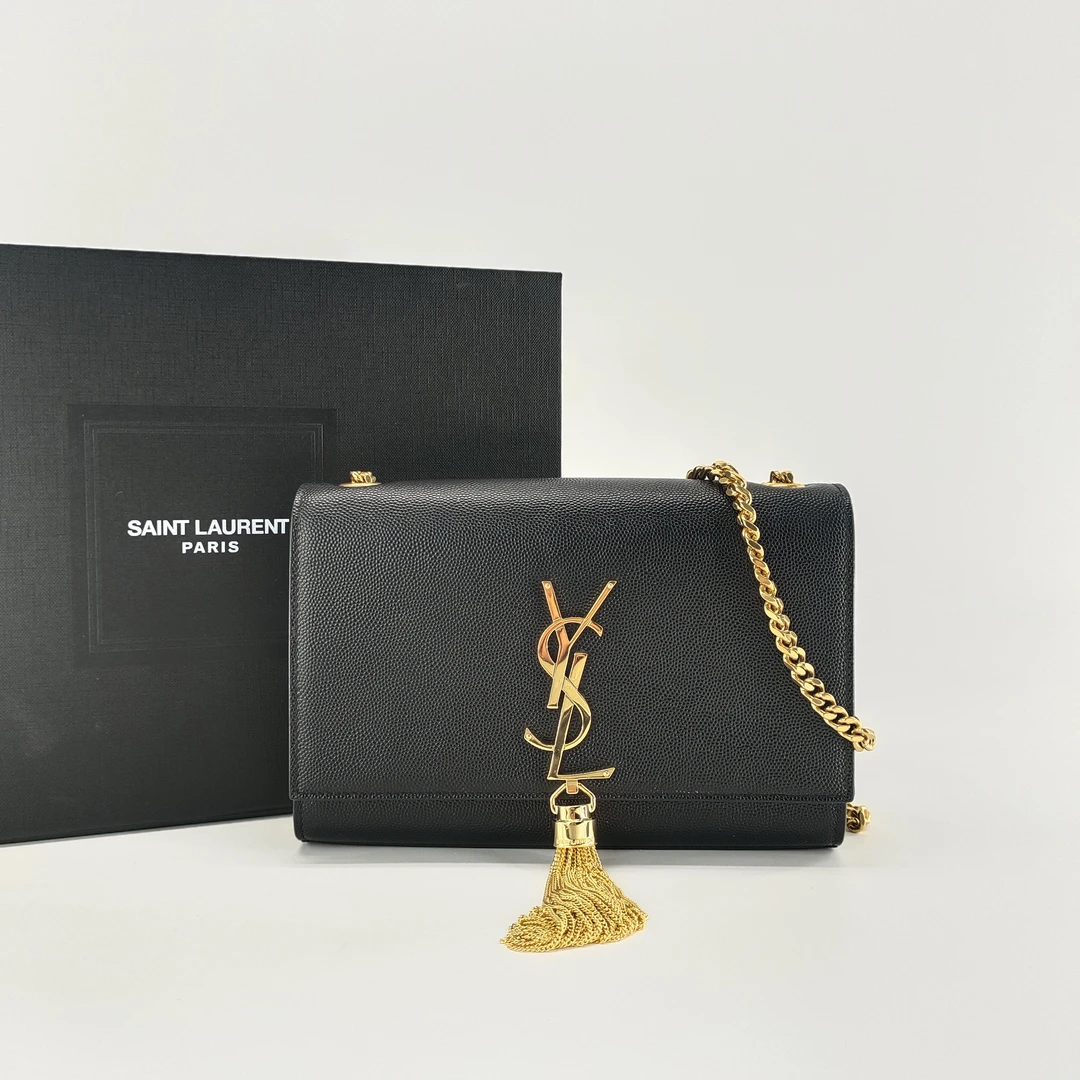 99新 YSL/圣罗兰  黑金kate小号鱼子酱流苏 单肩斜挎包时尚黑色