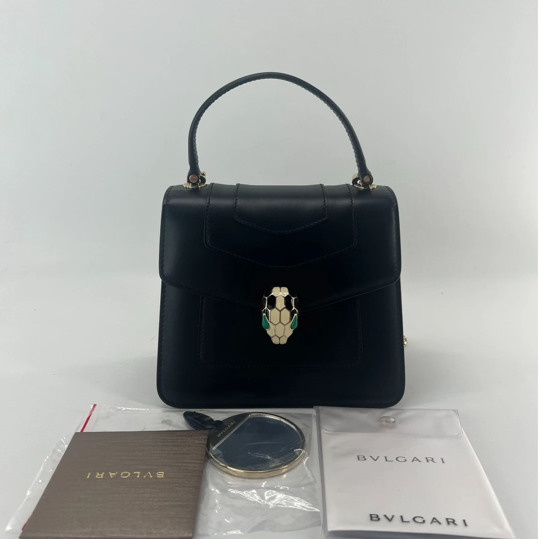 99新 BVLGARI/宝格丽 风琴包黑色小号 单肩斜挎包时尚手提女士