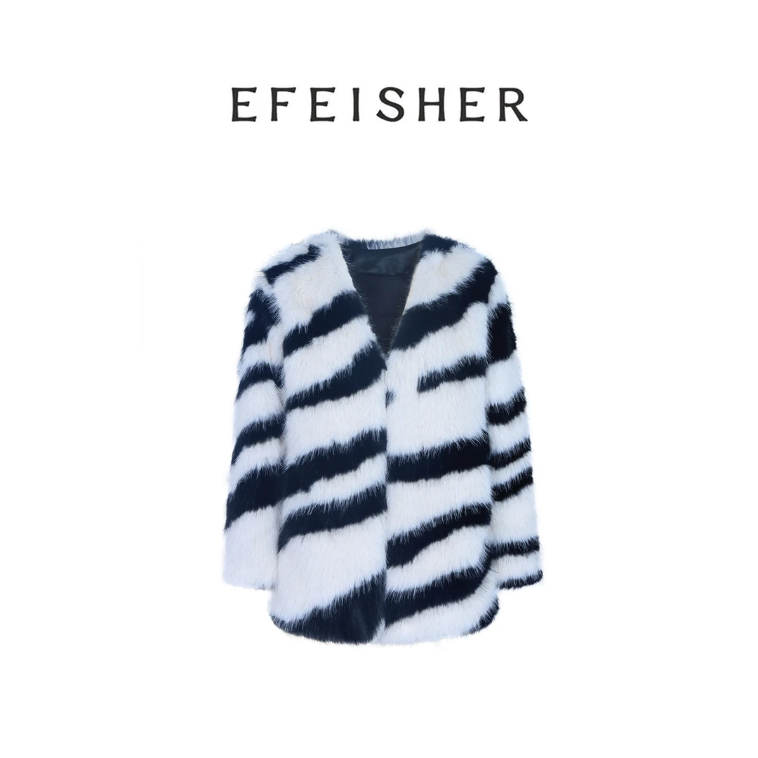 2023新款气质斑马纹毛绒外套女2354FF3114轻奢时尚