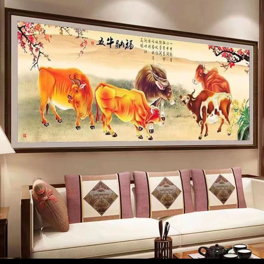 甜心kes五牛纳福180*70大格四股线绣满绣42种颜色无勾边