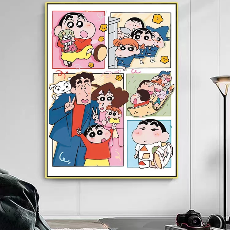 甜心Kes新款2025蜡笔小新全家福十字绣大格四股线65*80CM玄关卧室