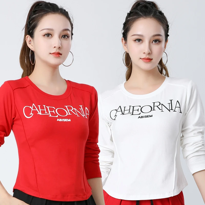 广场舞服装女曳步舞长袖上衣圆领健身运动跳舞衣服团队跳操表演服