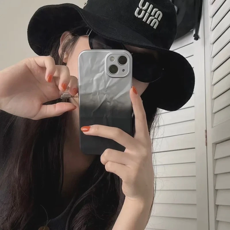 褶皱渐变tpu软壳苹果适用iPhone15promax精孔14pro电镀银灰13磨砂