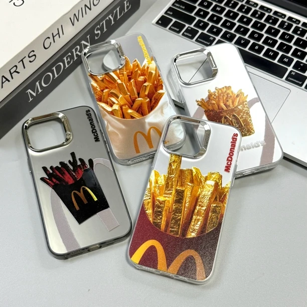 潮酷麦门黄金薯条适用苹果16promax电镀镜头软边15pro亚克力背14p