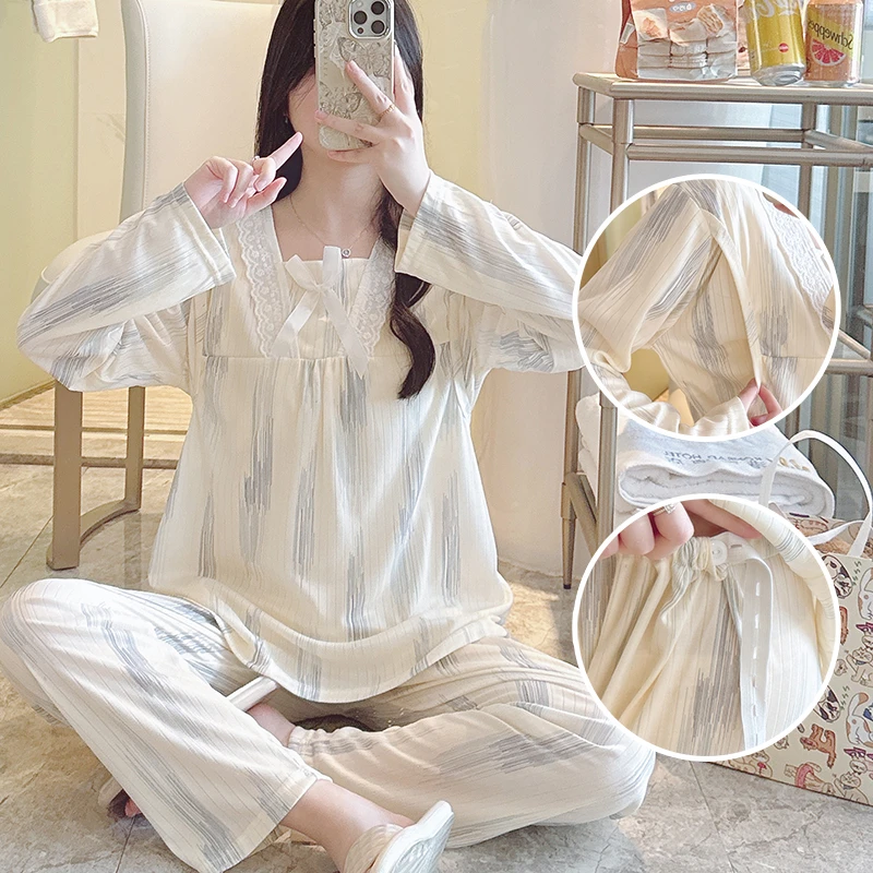 孕妇哺乳睡衣春秋入院待产长袖产妇月子服夏季产后喂奶套装10月份